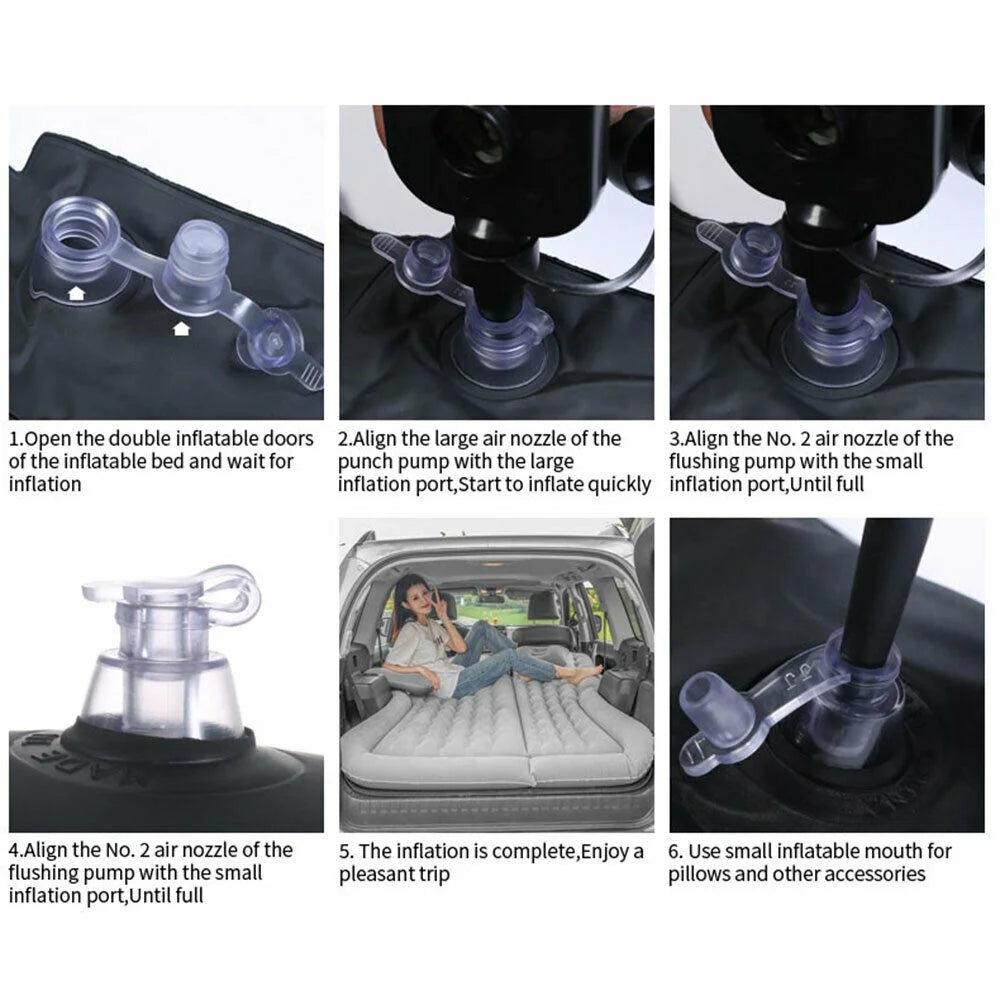 Auto Car Air Mattress Travel Bed PVC Flocking Inflatable Camping Bed with 2 Pillows