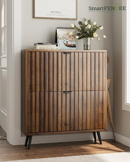 Smart FENDEE Shoe Cabinet with 2 Flip Drawers Freestanding 24 Pair Shoe Storage Cabinet for Entryway