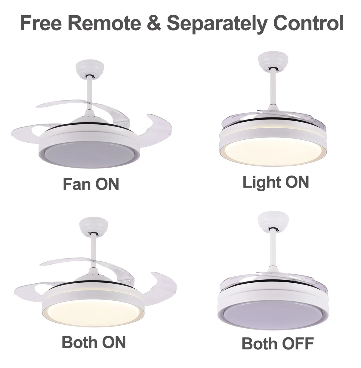 42" Retractable LED Ceiling Fan with Remote Control and Light Kit Included