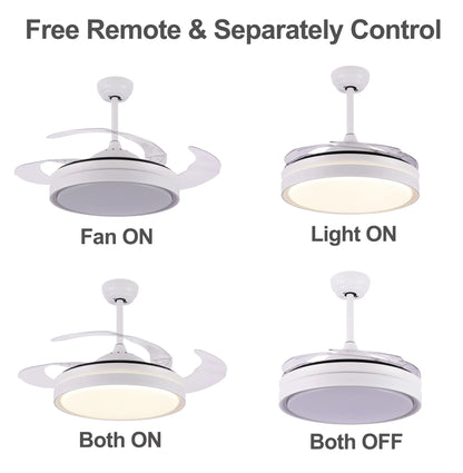 42" Retractable LED Ceiling Fan with Remote Control and Light Kit Included