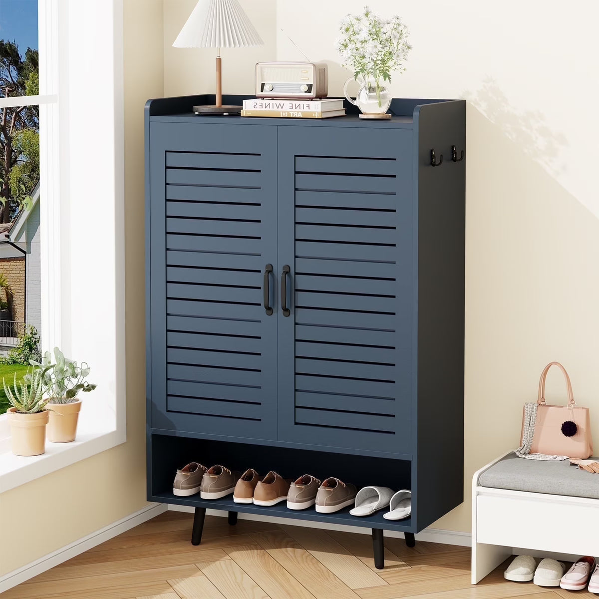 Shoe Cabinet with Doors,7-Tier Modern Shoe Storage Cabinet with Adjustable Shelves,50" Large Wooden Shoe Cabinet Storage for Entryway Front Door Hallway Living Room,White
