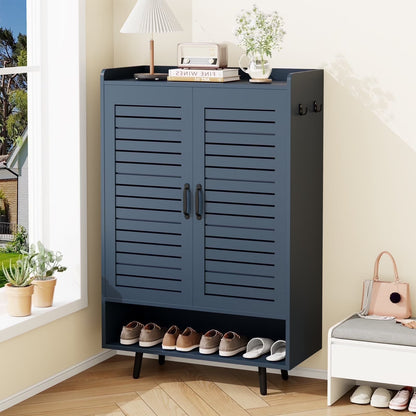 Shoe Cabinet with Doors,7-Tier Modern Shoe Storage Cabinet with Adjustable Shelves,50" Large Wooden Shoe Cabinet Storage for Entryway Front Door Hallway Living Room,White