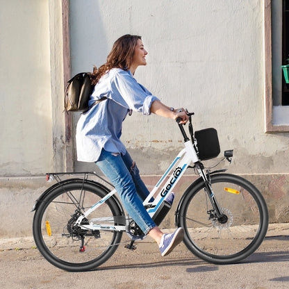 Gocio 26" Electric Bike for Adults, 500W Electric Cruiser Bike, 48V/7.8Ah Removable Battery, 7 Speed, City Commuting E-bike, UL2849
