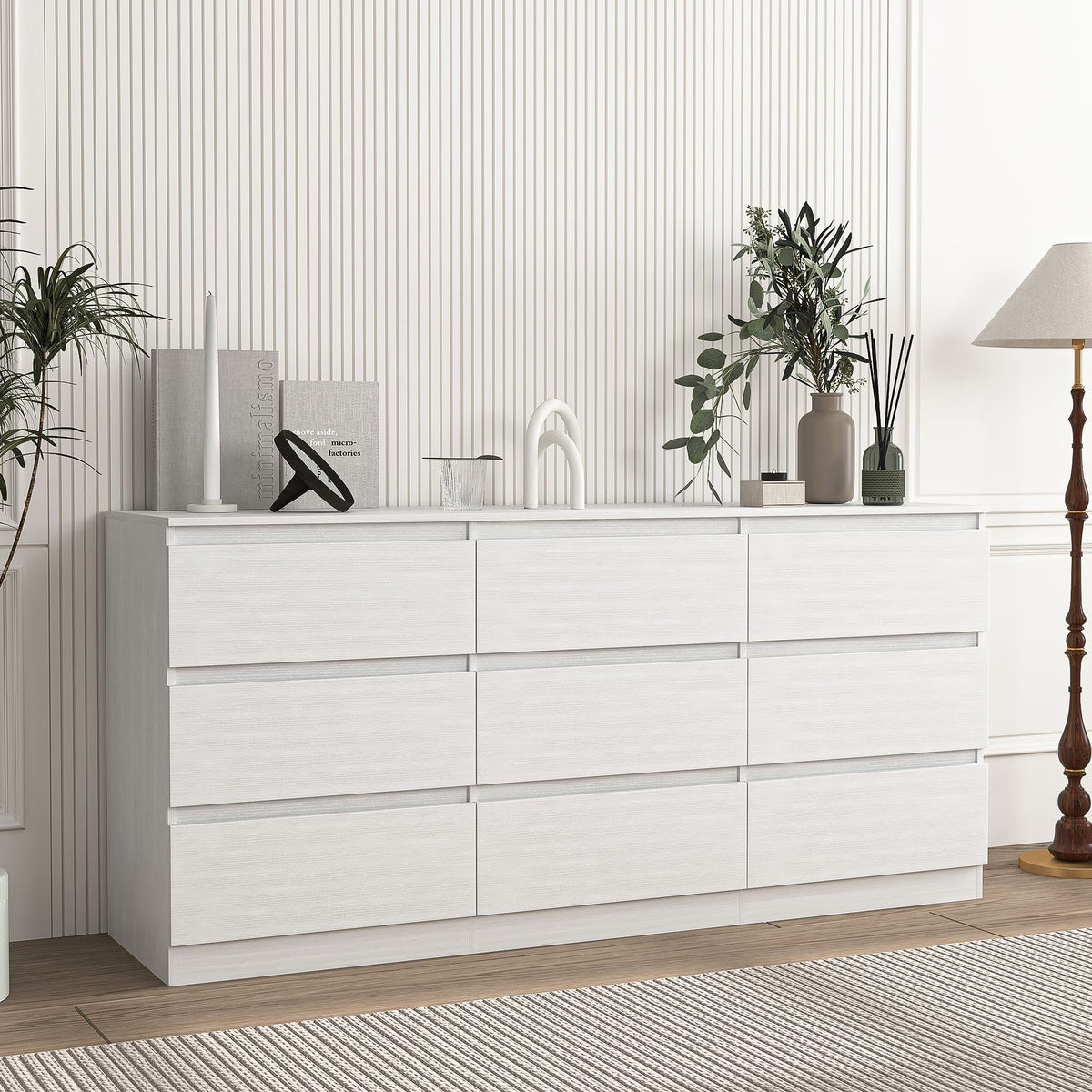 Resenkos Modern Mid Century 6 Drawer Wide Dressers Chests for Bedroom, Chest of Drawer Organizer Grey