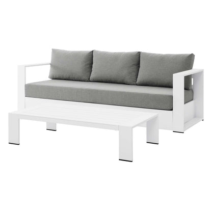 Lounge Sofa Table Set, Grey Gray, Aluminum, Metal, Fabric, Modern Contemporary, Outdoor Patio Balcony Cafe Bistro Garden Furniture Hotel Hospitality