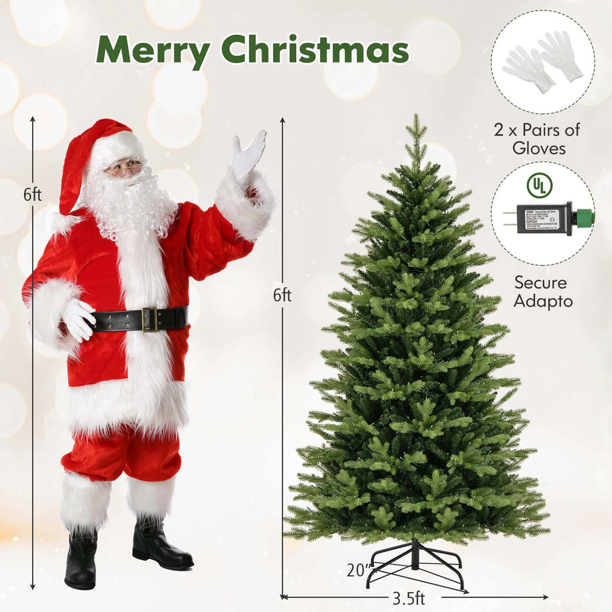 Costway 5 FT Pre-Lit Christmas Tree Hinged with 250 Multi-color Lights & 844 Branch Tips