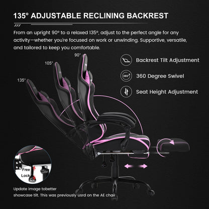 GTRACING GTWD-200 Ergonomic Gaming Chair with Adjustable Pillows and Footrest , White