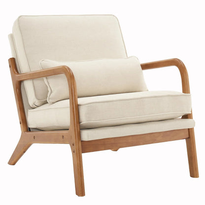 UBesGoo Modern Arm Chair Linen Fabric Upholstered Comfy Reading Accent Chair with Solid Wood Frame Beige