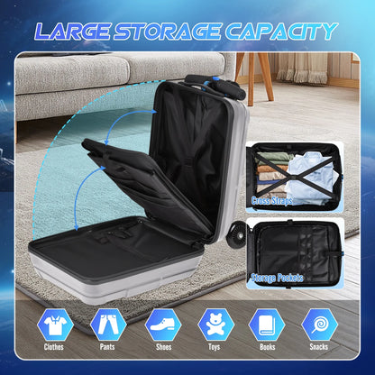 Advwin Ride-On Scooter Suitcase with LED Light-up Wheels, Hardshell Lightweight Foldable Rideable Luggage for Kids & Adults, Silver