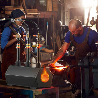 Choco Moon Propane Forge Portable Double Burner Tool, Large Capacity Blacksmith Farrier Forge, Mini Furnace Blacksmithing Kit, Gas Forging Tools Equipment, 2 Burner Forge, Black