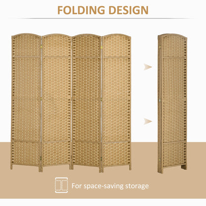 HOMCOM 4 Panel Room Divider Freestanding Folding Privacy Screen Nature Wood