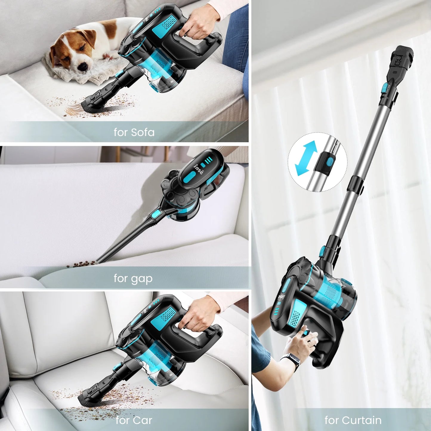 INSE Cordless Vacuum Cleaners, 6-in-1 Lightweight Stick Vacuum for Hardwood Floor Carpet Pet Hair, V770
