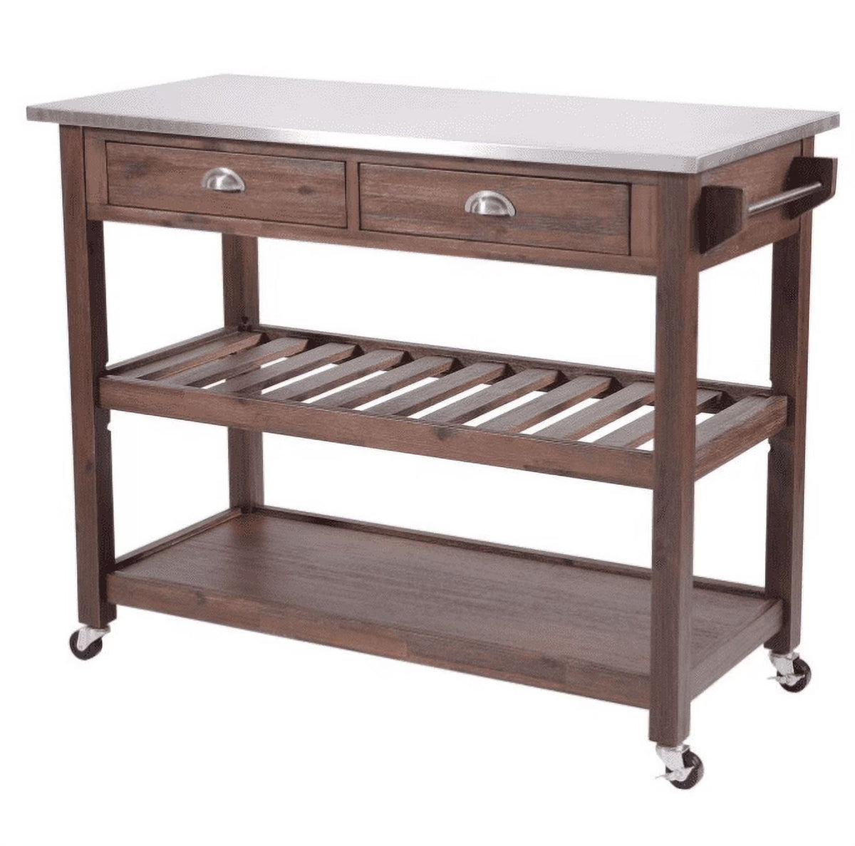 Boraam Sonoma 35.75in. H Wood Kitchen Cart with Stainless Steel Top - Barnwood Wire-Brush Finish