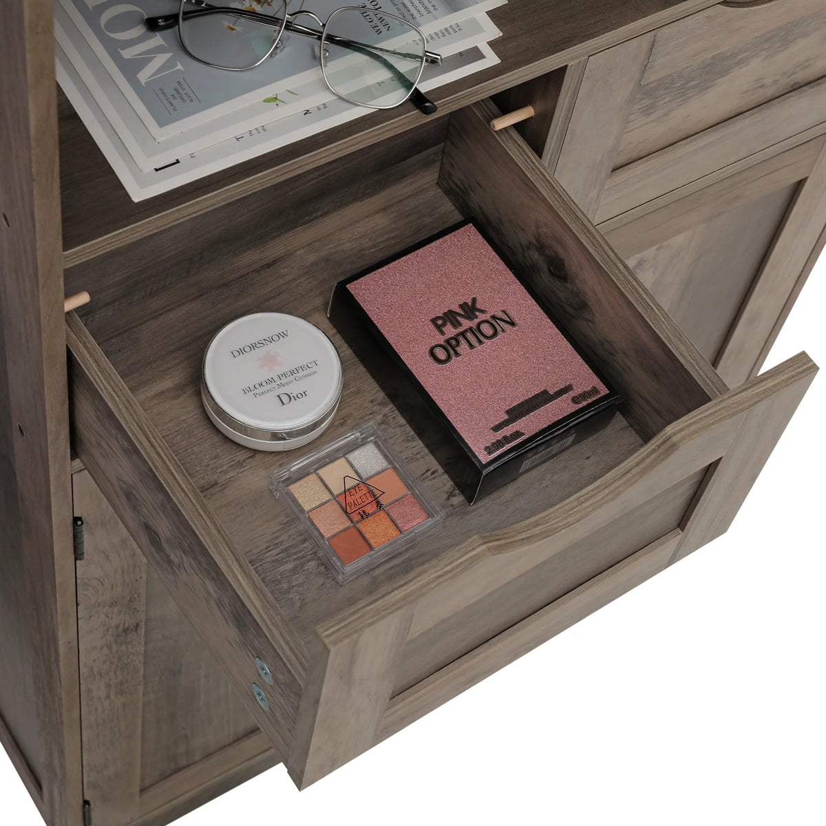 FANGSUM Rattan Storage Cabinet with 2 Drawers & 2 Shelves, Floor Cabinet for Living Room
