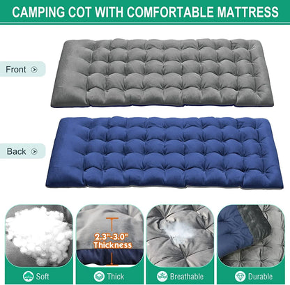 Slsy 4-Fold Folding Camping Cot with 2 Sided Mattress & Pillow, Adjustable 5-Position Folding Lounge Chair, Folding Sleeping Cots
