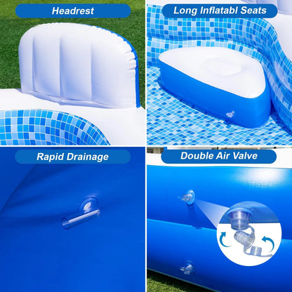 Large Inflatable Swimming Pool for Kids Adults, 121" X 90" X 22" Oversized Thickened Kiddie Pools Family Blow-Up Pool with Pump Seat, Inflatable Pools for Garden, Backyard, Indoor Outdoor Water Party
