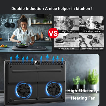 Aobosi Double Induction Cooktop with 2 Burners, 1800W Electric Stove Cooktop with Sensor Touch, 10 Temperature 9 Power Settings