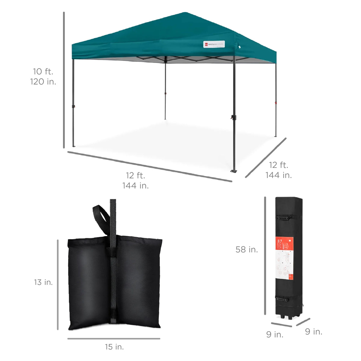 Best Choice Products 12x12ft Easy Setup Pop Up Canopy w/ 1-Button Setup, Wheeled Case, 4 Weight Bags - Navy Blue