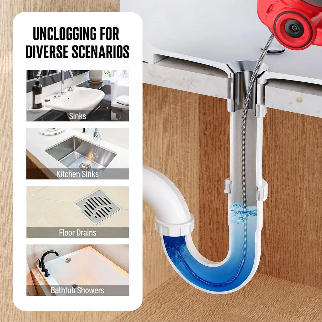20V Cordless Electric Drain Auger-Efficient 25Ft Auto-Feed Drain Snake with Replaceable Cable,2.0Ah Battery,Charger,Storage Bag & Gloves for Kitchen,Bathroom,Shower Pipes (3/4"-2")"