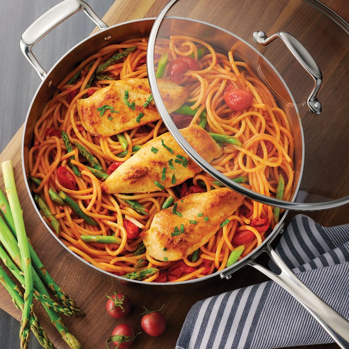 Tramontina 14-Piece Tri-Ply Clad Stainless Steel Cookware Set, with Glass Lids