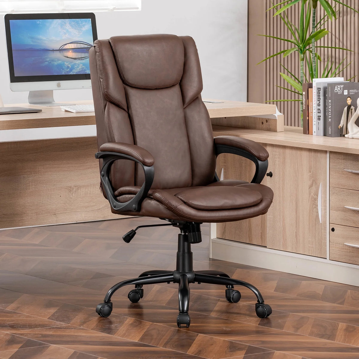 Mainstays Executive Ergonomic High Back Leather Home Office Desk Chair, Black