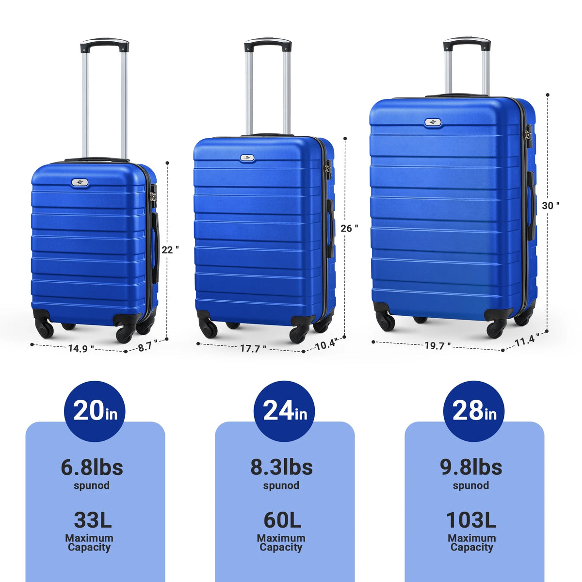 3 Piece Luggage Sets Hard Shell Suitcase Set with Spinner Wheels for Travel Trips Business 20" 24" 28", Rose Gold