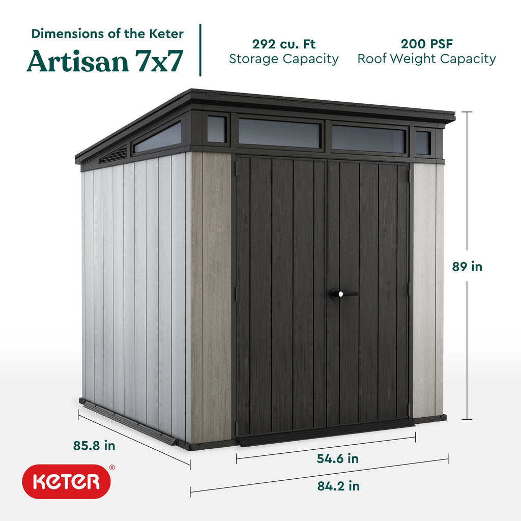 Keter Artisan 9x7 Foot Large Outdoor Shed & Floor w/Modern Design, Grey