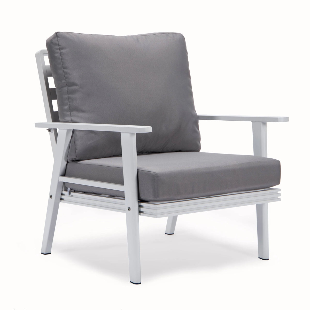 LeisureMod Walbrooke Modern Aluminum 5-Piece Patio Conversation Set with Outdoor Square Fire Pit Table with Slats Design & Side Table Tank Holder (Green)