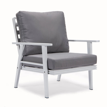 LeisureMod Walbrooke Modern Aluminum 5-Piece Patio Conversation Set with Outdoor Square Fire Pit Table with Slats Design & Side Table Tank Holder (Green)