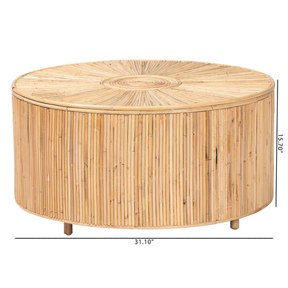 bali & pari Miami Boho Coffee Table, Natural Rattan, Light Honey