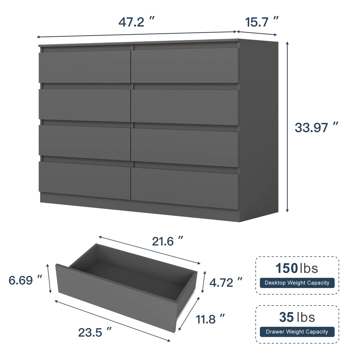Kadyn Modern 6 Drawer Dresser Wood Cabinet,Dresser for Bedroom, Kitchen Storage Cabinet with Drawers, Chest of Drawers(Black)
