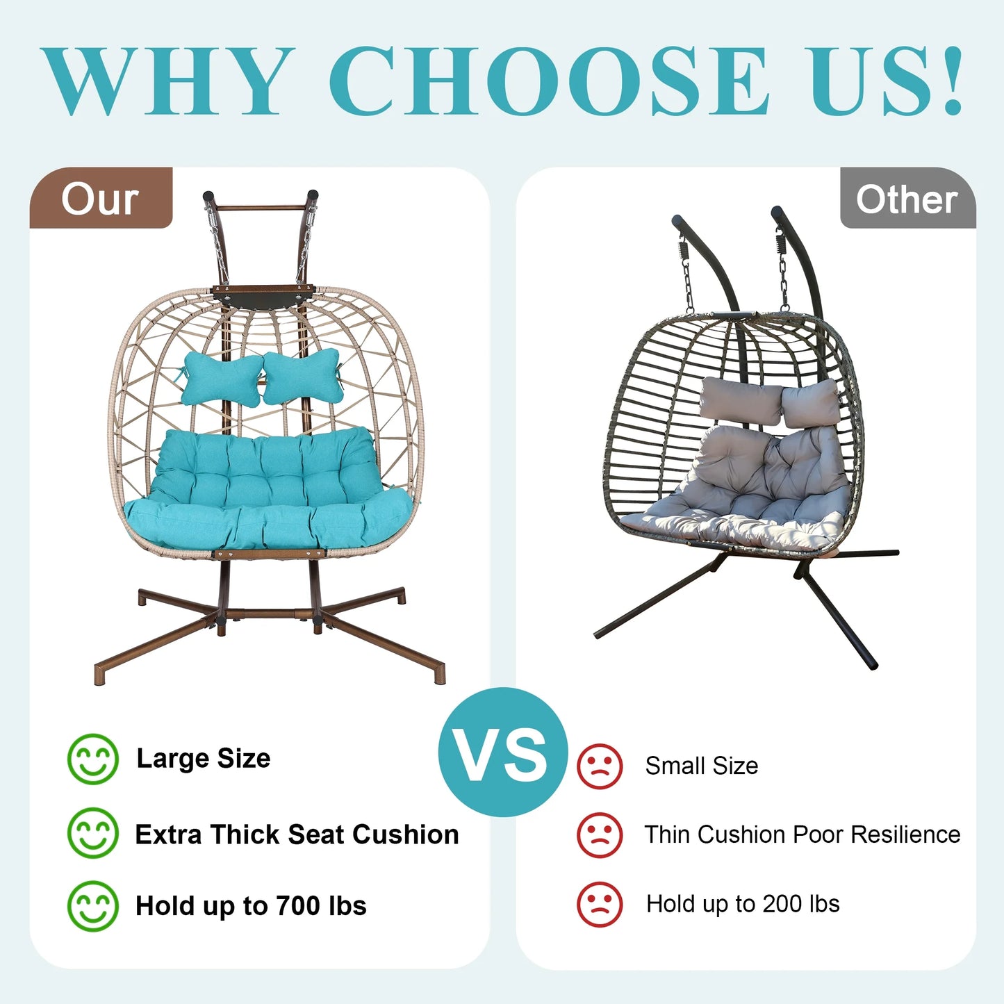 RADIATA Double Wicker Egg Swing Chair with Stand, 2-Person Hanging Egg Chair for Indoor/Outdoor, 700lbs Capacity, Thick Cushions & Headrest,Sturdy Metal Frame��Dark Gray