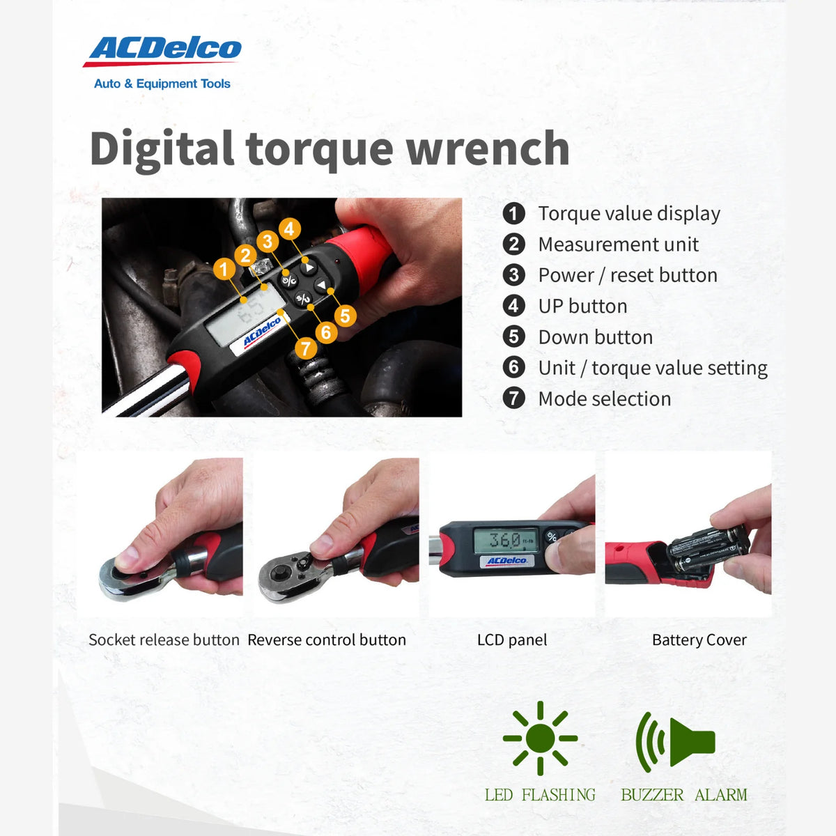 ACDelco ARM601-4 1/2" (14.8 to 147.5 ft-lbs.) Heavy Duty Digital Torque Wrench with Buzzer and LED Flash Notification-ISO 6789 Standards with Certificate of Calibration