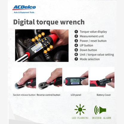 ACDelco ARM601-4 1/2" (14.8 to 147.5 ft-lbs.) Heavy Duty Digital Torque Wrench with Buzzer and LED Flash Notification-ISO 6789 Standards with Certificate of Calibration