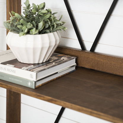 Walker Edison Solid Wood 4-Shelf Ladder Bookshelf, Brown