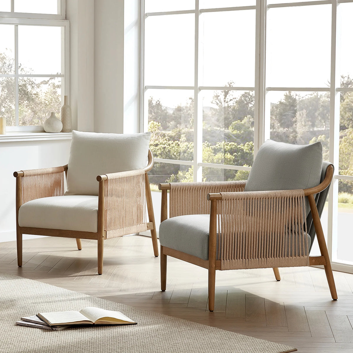 CHITA Modern Accent Chair, Braid Armchair Living Room Chair, Cream