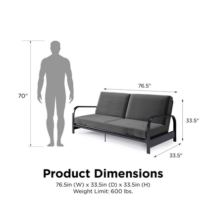 DHP College Metal Arm Futon, Black Frame with Gray Mattress