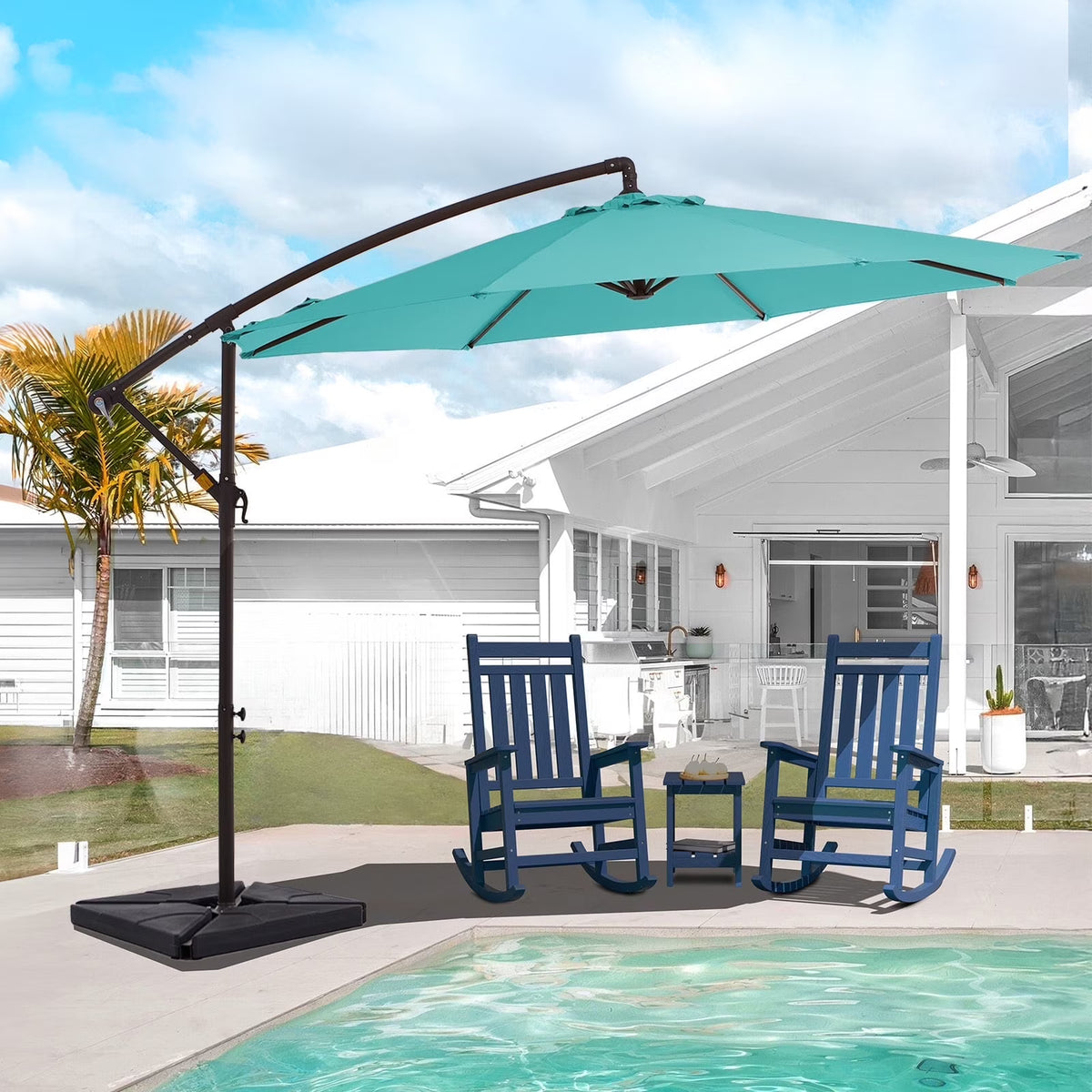 JUSTLET 10ft Heavy Duty Patio Hanging Offset Cantilever Patio Umbrella W/ 4-Piece Base Included Included, Beige
