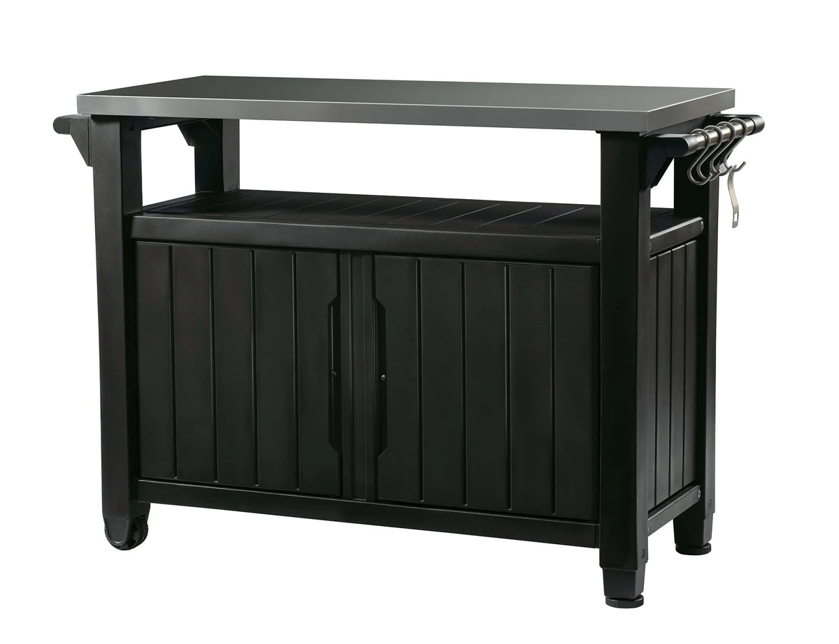 Keter Unity XL Resin Serving Station, All-Weather Plastic and Metal Grill, Storage and Prep Table, Graphite