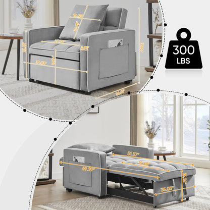 Muumblus Sleeper Sofa Chair Bed, 3-in-1 Convertible Sofa Chair with Pull Out Bed, Modern Adult Velvet Pull Out Sofa Bed for Living Room Apartment Small, Gray