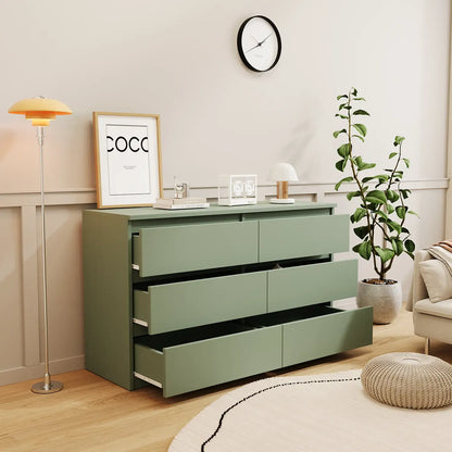 Resenkos Modern Mid Century 6 Drawer Wide Dressers Chests for Bedroom, Chest of Drawer Organizer Grey