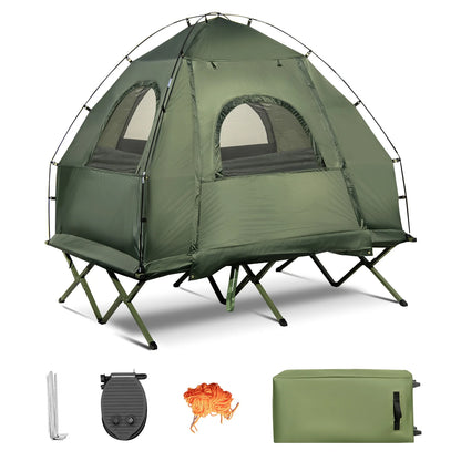 Patiojoy Folding 2-Person Camping Tent Cot Portable Pop-Up Tent with Sleeping Bag&Air Mattress for Outdoor Activity