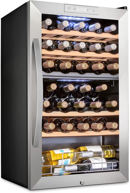 Schmecke Wine Fridge, Dual Freestanding Wine Refrigerator, 33 Bottle Wine Cooler