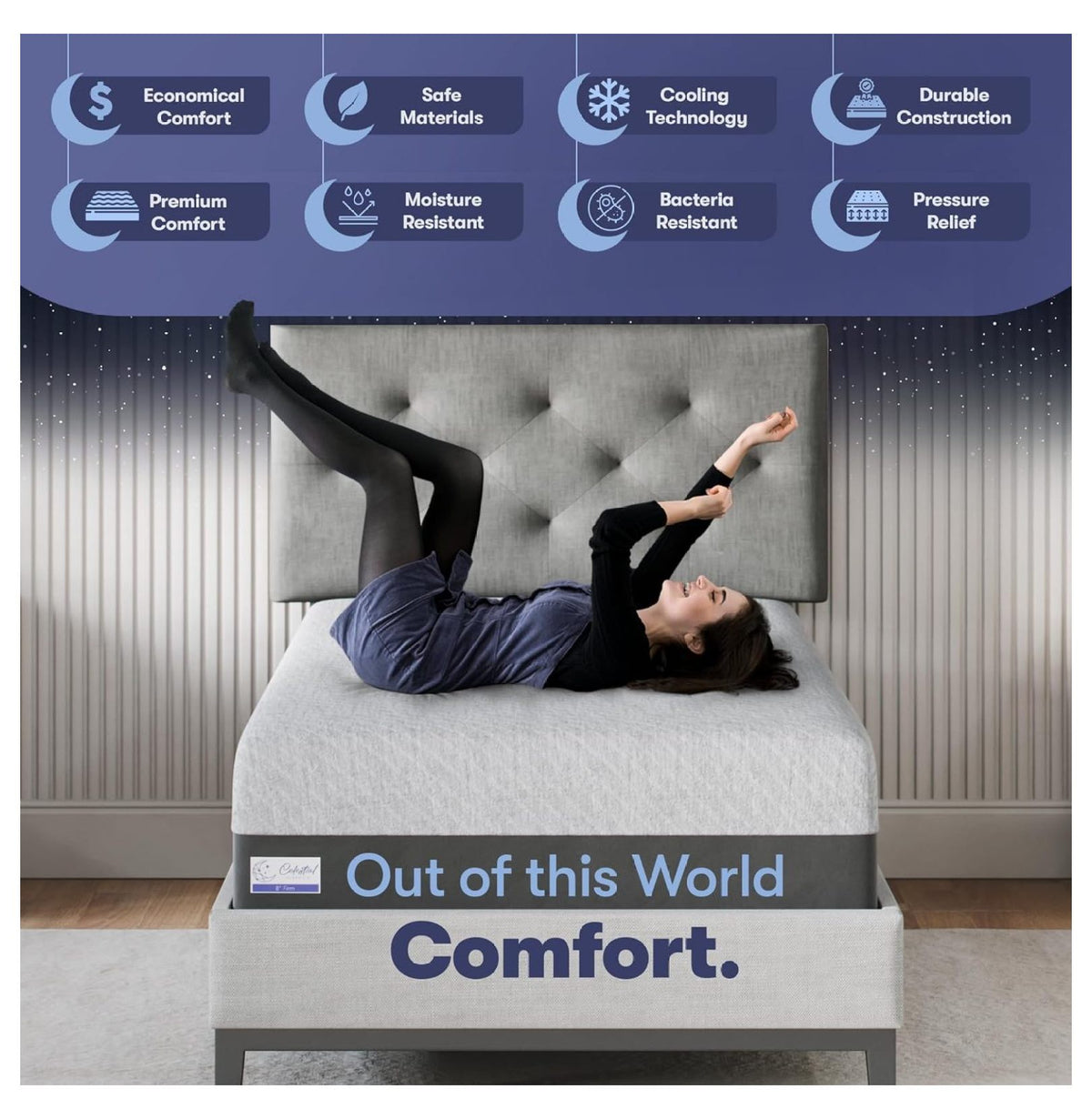 Gel Memory Foam Mattress in a Box, Made in The USA, Bed, 8 inch Firm -