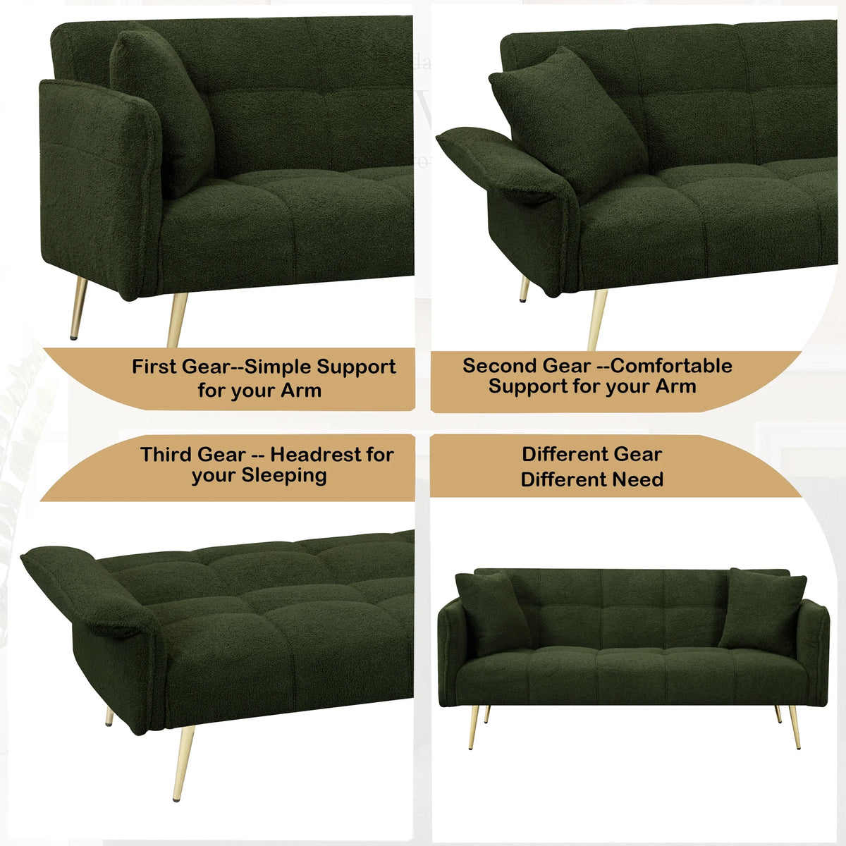 Futon Sofa Bed,Convertible Double Sofa Bed with Folding Armrests for Living Rooms and Small Spaces,Beige