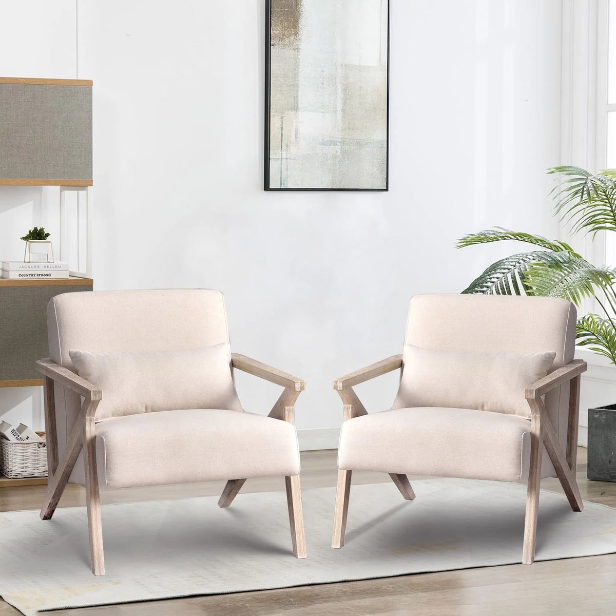 Bonzy Home Mid Century Accent Chair, Single Sofa Armchair for Living Room, Bedroom, Balcont,Beige