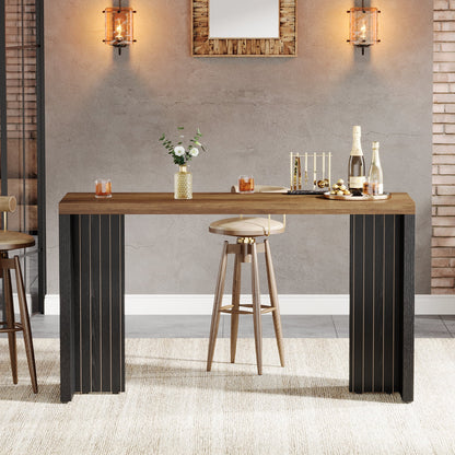 Tribesigns 55.12-Inch Bar Table, Home Bar Unit with a Faux Marble Finished Tabletop, Modern Freestanding Mini Bar for Home Kitchen, Living Room, Balcony, Basement, Walnut & White