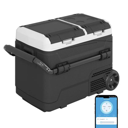DISHUP 12V Portable Car Refrigerator, 53QT(50L) Electric Cooler with Dual Zone,DC & AC,Ideal for RV, Camping, Travel, Truck