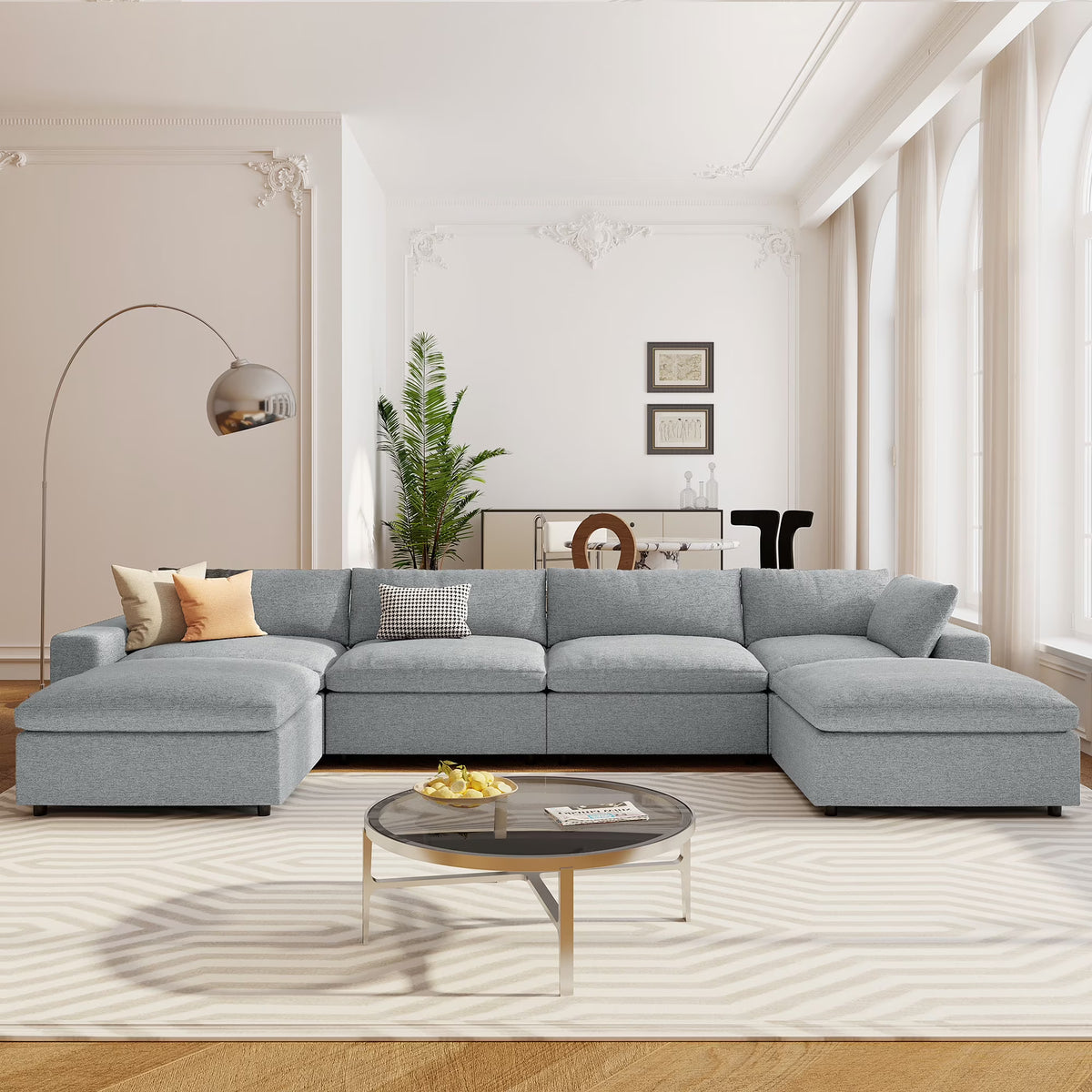 Harper & Bright Designs Convertible Modular Sectional Sofa with 2 Removable Ottomans & Pillows, Large U Shape Cloud Couch with Reversible Chaise for Living Room, Grey