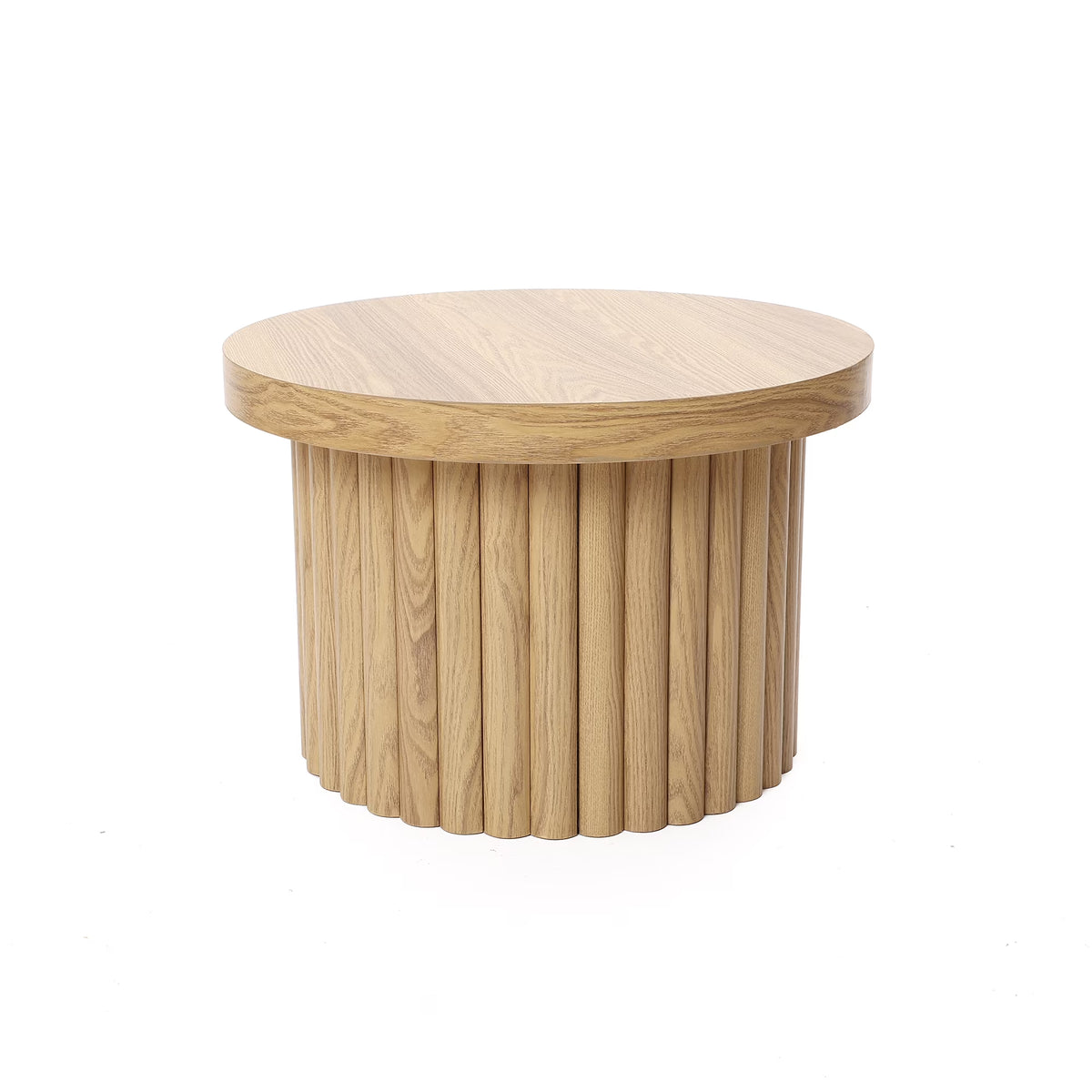 LuxenHome Wood Round Side Table, 19" Fluted End Table for Small Spaces, Mid Century Modern Wooden Accent Tables, Small Bedside Table, Couch Side Table, Nightstand for Living Room Bedroom Couch
